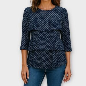 Ann Taylor Blue Layered Ruffle Tiered Peplum Blouse Women’s Size SP